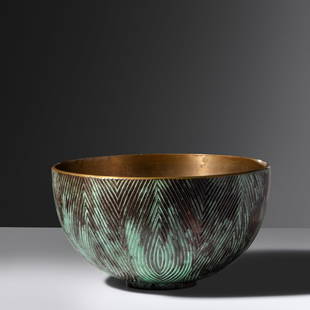 Axel Salto (1889-1961) Fluted Bowl, c. 1940 Nordisk Bronze Industri, Denmark: Axel Salto (1889-1961) Fluted Bowl, c. 1940 Nordisk Bronze Industri, Denmark bronze cast signature 'SALTO' H 4 x Dia 7 inches