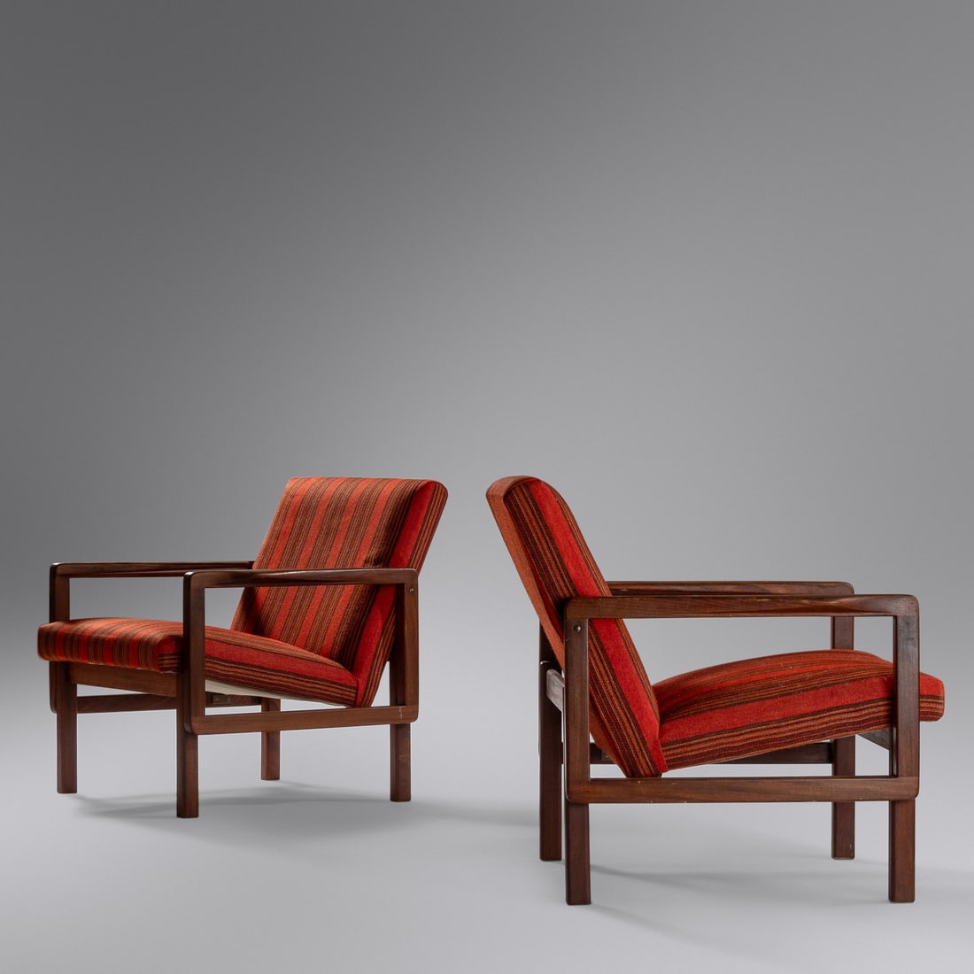Aulis Leinonen (1932-1994) Pair of Lounge Chairs, model 1416, c. 1960 Asko, Finland: Aulis Leinonen (1932-1994) Pair of Lounge Chairs, model 1416, c. 1960 Asko, Finland teak, upholstery H 28 x W 26 1/2 x D 26 inches