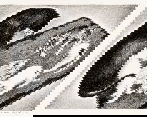 MABEL DWIGHT, (AMERICAN 1876-1955), KITTENS: MABEL DWIGHT (AMERICAN 1876-1955) KITTENS 1931, edition of 30. Pencil signed and dated in the margin; George Miller, printer. Lithograph. 9 3/4 x 12 1/2 in. [Robinson/Pirog 53]. Framed<