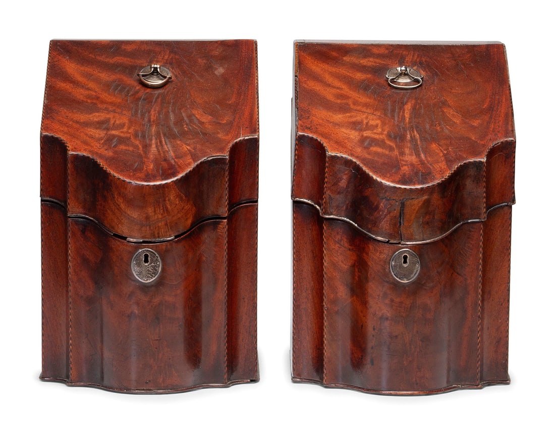 A Pair of Georgian Mahogany and Checkered Inlay Knife Boxes (1 of 5)