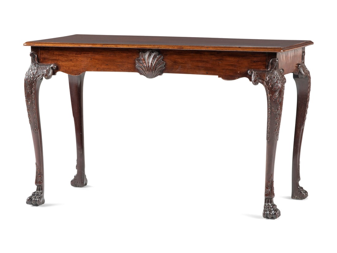 An Irish George III Shell, Acanthus and Bell-Flower Carved and Figured Mahogany Hairy Paw Foot Side (1 of 6)