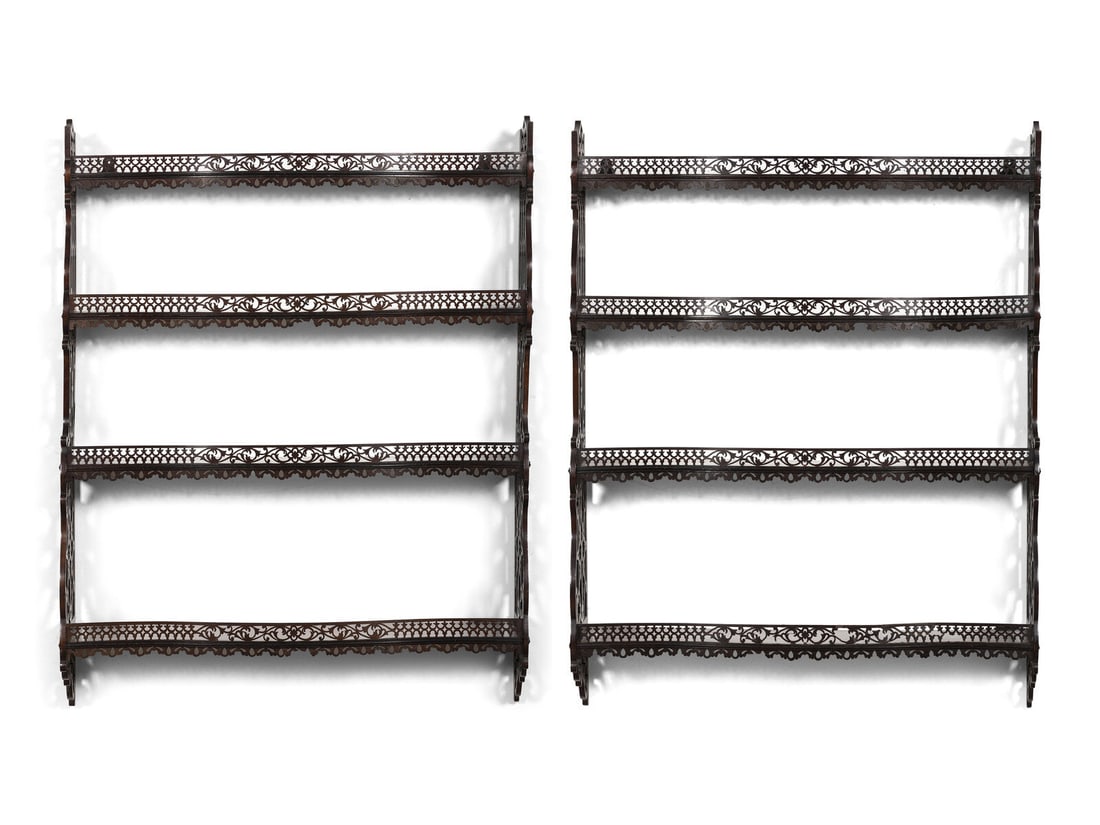 A Pair of Chinese Chippendale Pierced Mahogany Hanging Shelves (1 of 5)