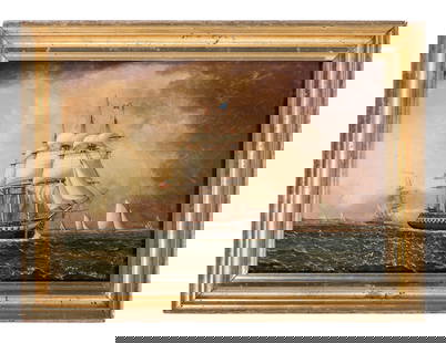 James E. Buttersworth (British, 1817-1894): James E. Buttersworth (British, 1817-1894) Old Ironsides off Long Island oil on panel signed J E Buttersworth, lower right 8 1/2 x 12 1/4 inches.