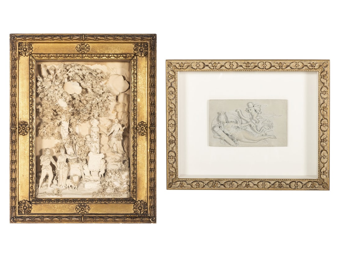 A Carved Lava Panel of Diana and Eros (1 of 6)