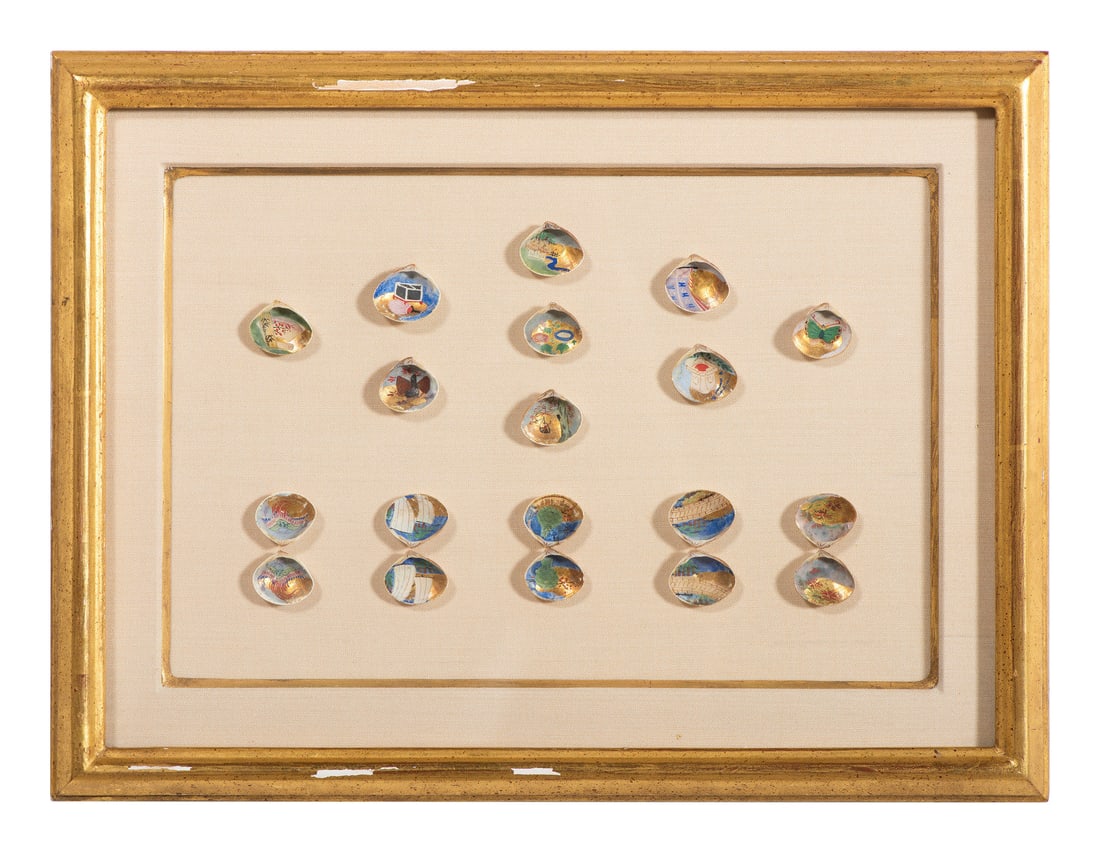 Nineteen Japanese Kai-awase Paint and Gilt Decorated Shell Game Pieces (1 of 3)