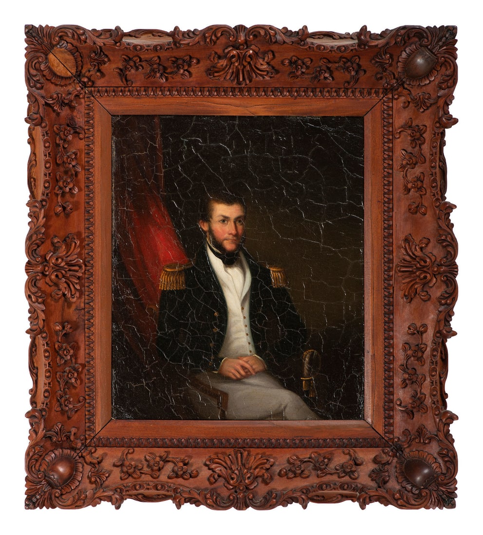 Attributed to Lam Qua (Chinese, 1801-1860): Attributed to Lam Qua (Chinese, 1801-1860) Portrait of a Naval Officer circa 1835-1845 oil on canvas unsigned 11 1/2 x 9 1/2 inches. Provenance: Childs Gallery, Boston, Massachusetts, 1973. Exhibited: