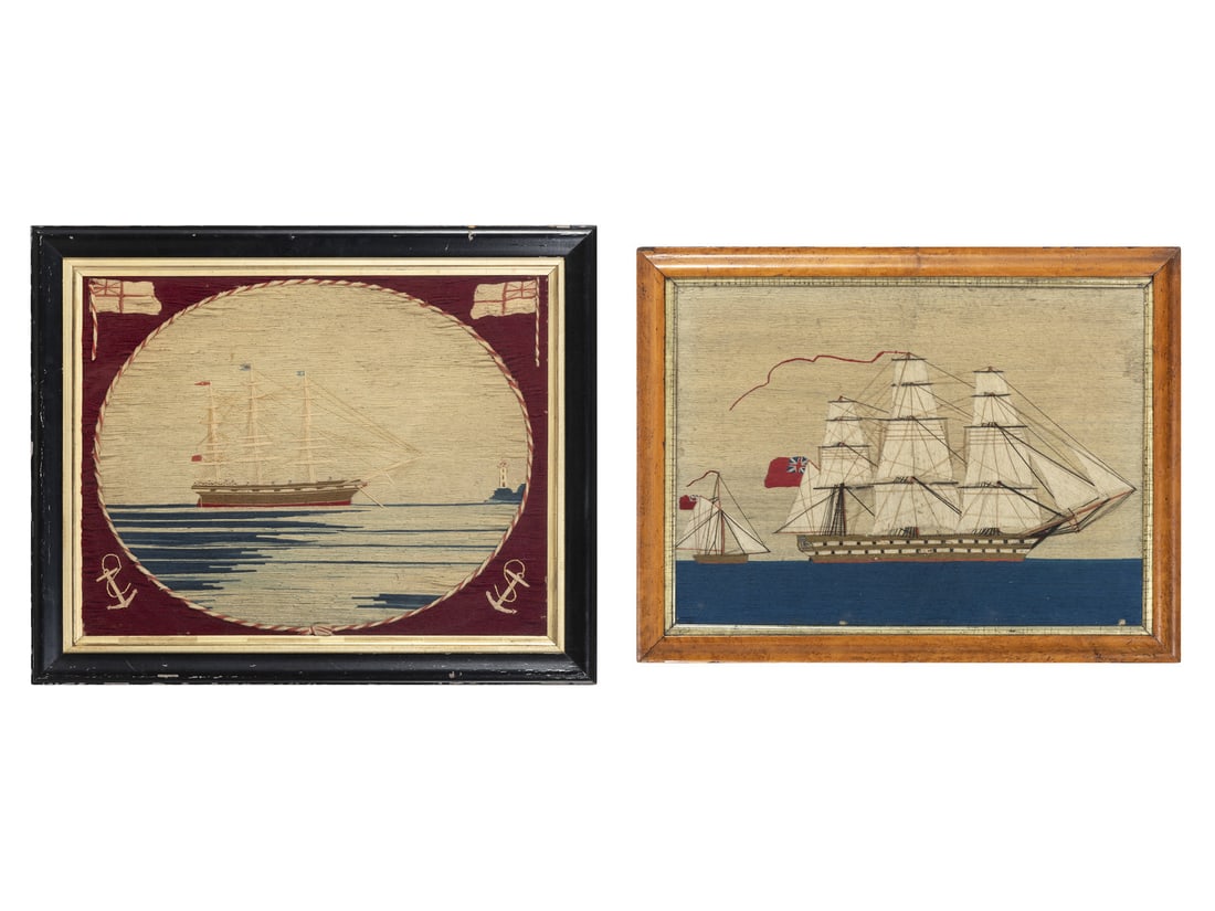 Two English Sailor Woolwork Pictures (1 of 5)