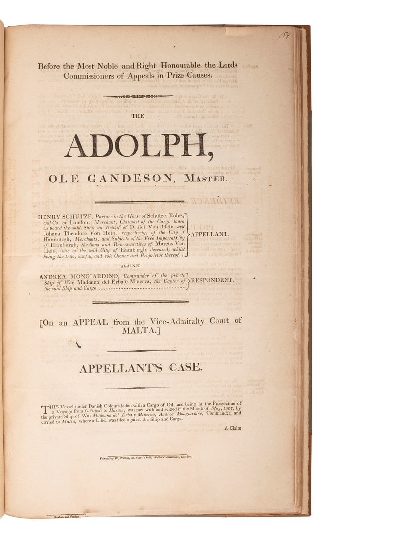 [PIRACY -- PRIVATEERS]. Four printed documents relating to appeals for ships taken prize by (1 of 5)