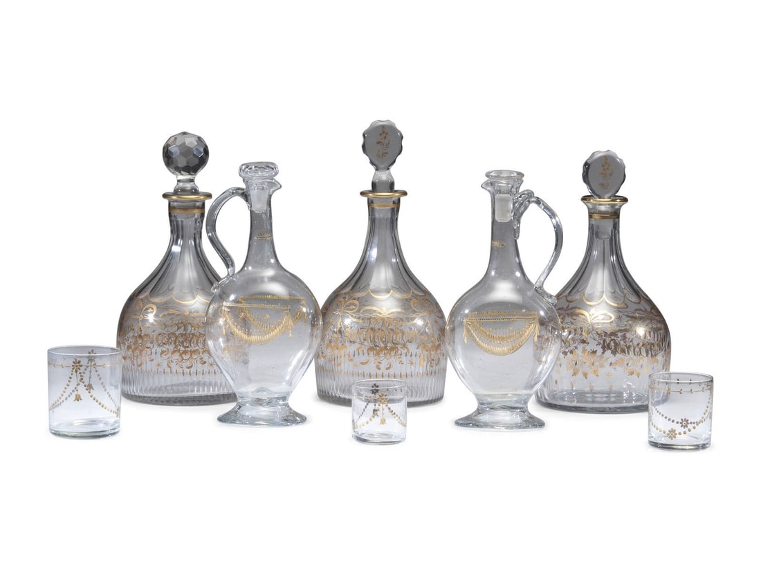 A Continental Gilt-Decorated Blown Glass Beverage Set (1 of 6)