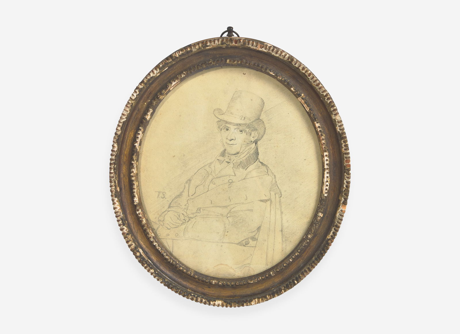 Thomas Sully (1783-1872), Small Portrait Sketch of a Gentleman with Top Hat: Thomas Sully (1783-1872), Small Portrait Sketch of a Gentleman with Top Hat Initialed, “T.S.,” l.l., pencil on paper, framed. 8 1/8 in. x 7 in. (sight) Provenance Property from a California co