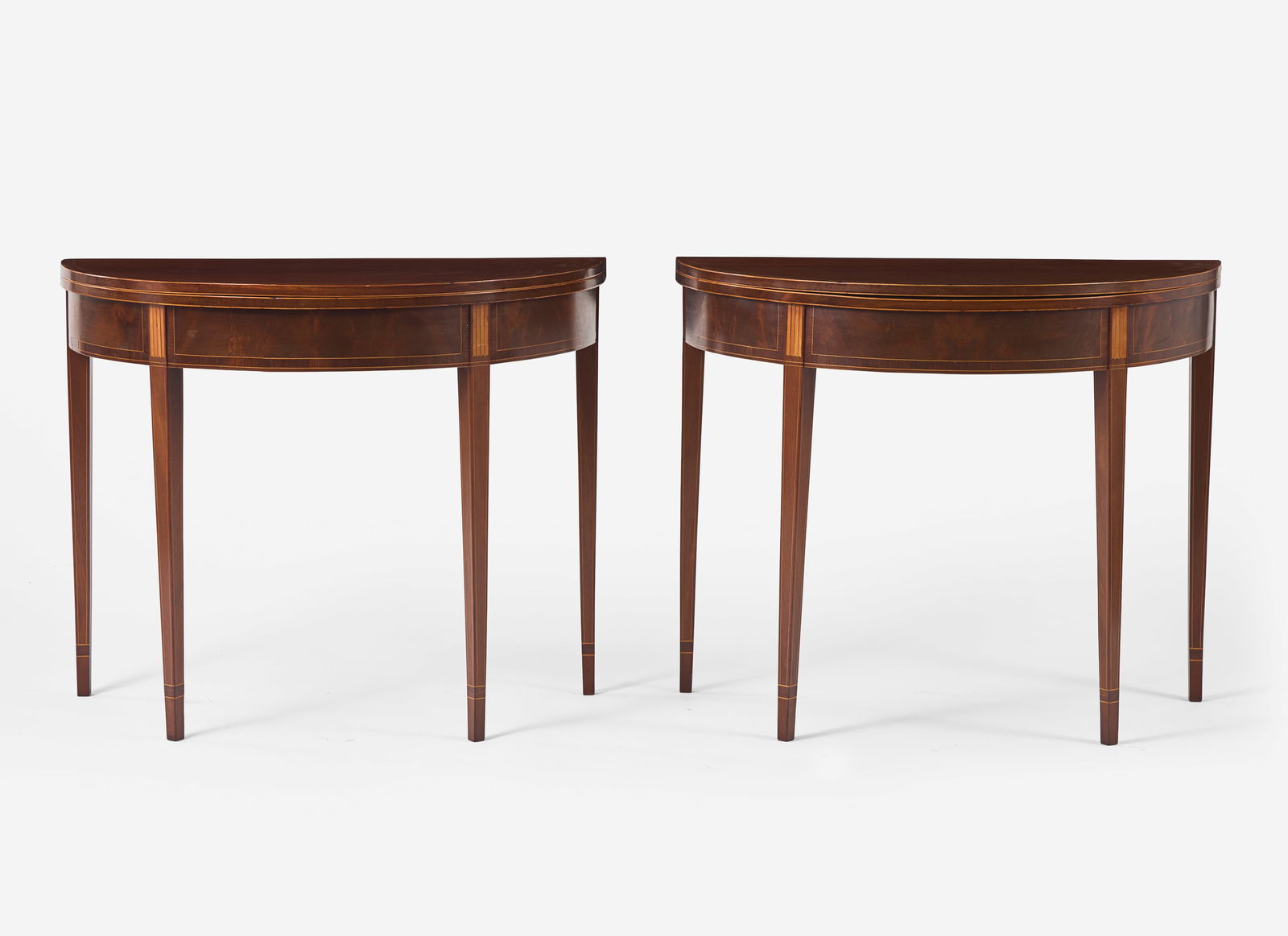 A pair of Federal inlaid mahogany card tables, probably New York, NY, circa 1800 (1 of 2)