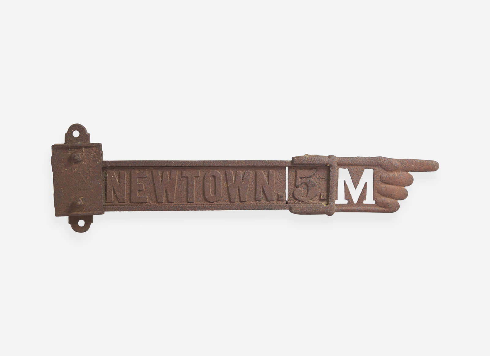 A cast-iron double-sided road sign, "Newtown 5 M," 19th century (1 of 1)
