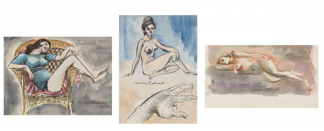 Aaron Bohrod, (American, 1907-1992), A Group of Th: Aaron Bohrod (American, 1907-1992) A Group of Three Watercolors Depicting Women ink and watercolor signed Aaron Bohrod Largest: 11 x 8 1/4 inches. Provenance: Grace Chosey Gall