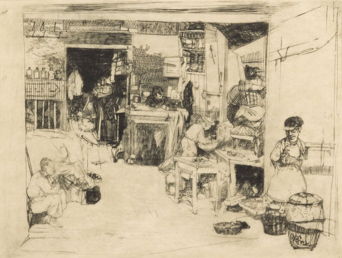 John William Winkler, (American, 1890-1979), Works: John William Winkler (American, 1890-1979) Workshop etching signed Winkler, J.W. (lower right) 5 1/8 x 6 5/8 inches.