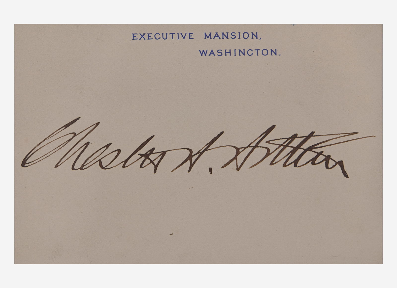 [Presidential] Arthur, Chester A.: Signed Executive Mansion Card (1 of 2)