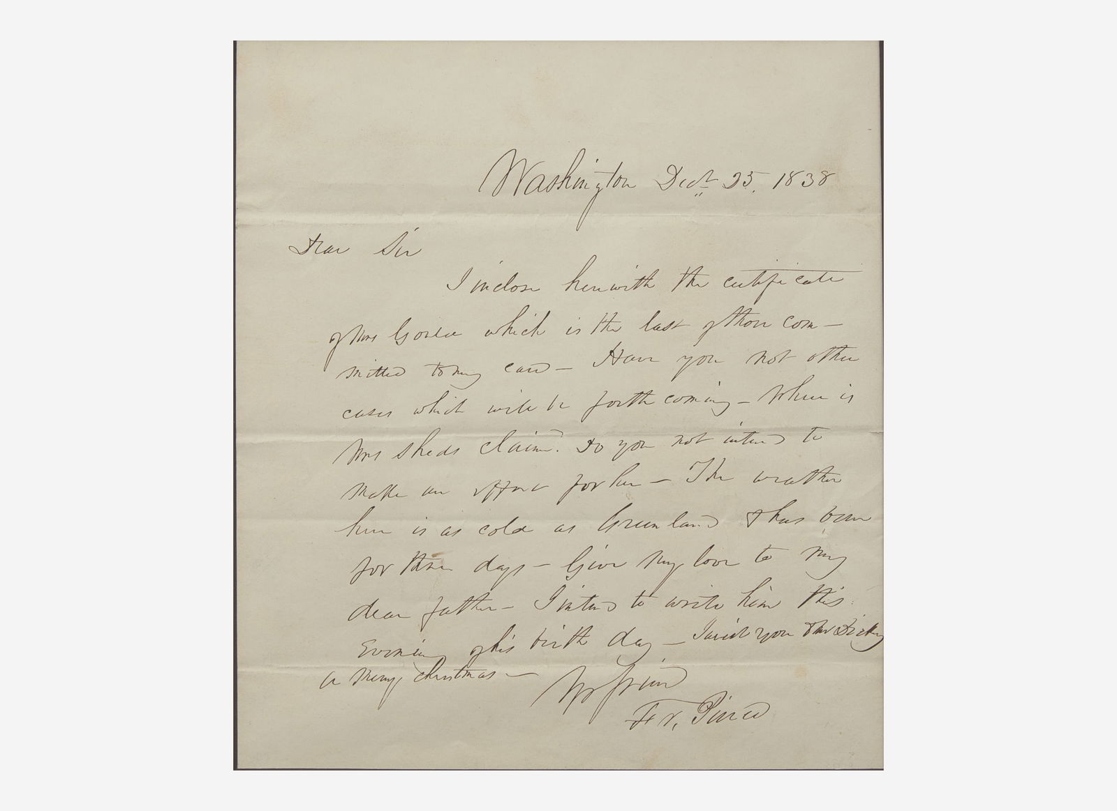 [Presidential] Pierce, Franklin: Autograph Letter, signed (1 of 2)