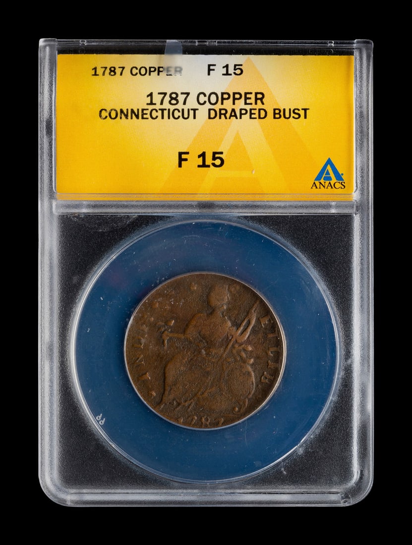 [COLONIAL] A 1787 Connecticut Copper Draped Bust: Left (ANACS F15) (1 of 2)