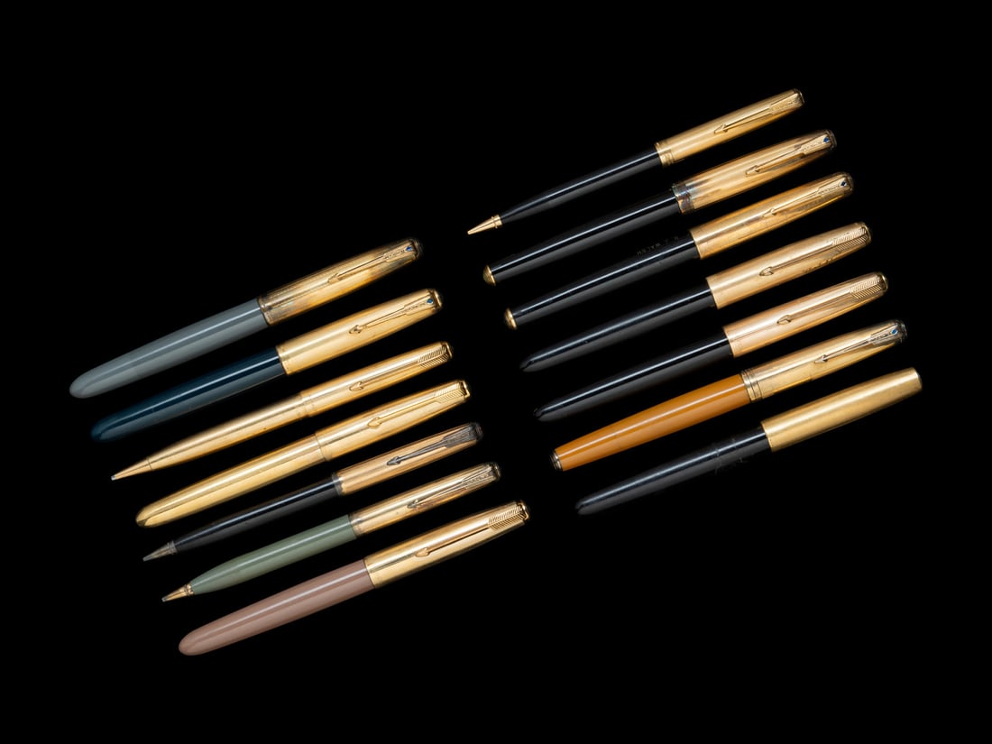 A Collection of Fourteen Parker Gold-filled Decorated Writing Instruments (1 of 2)