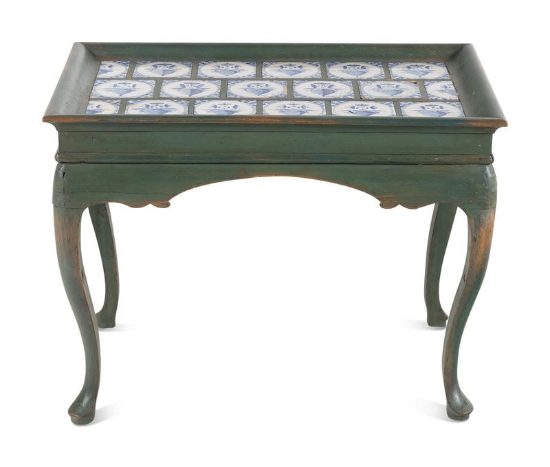 A Queen Anne Style Painted Tile Top Tea Table (1 of 3)