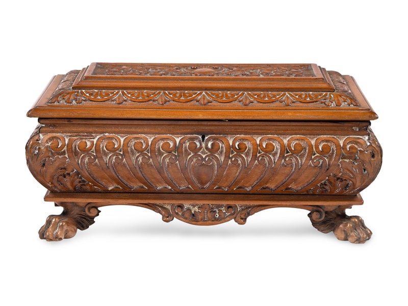 An Italian Carved Walnut Miniature Cassone or Table Casket (1 of 3)