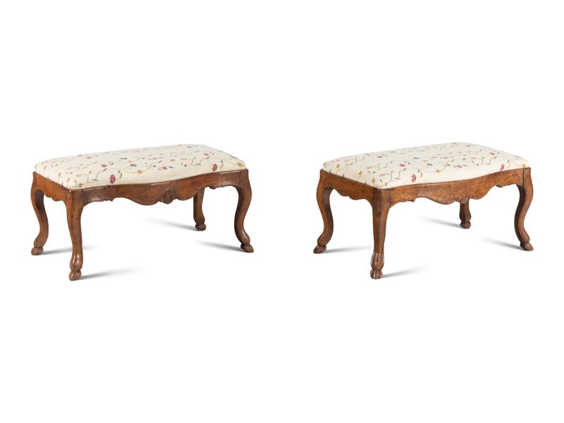 Italian Rococo Style Serpentine Front Benches: Italian Rococo Style Serpentine Front Benches Early 20th Century Height 15 1/2 x width 29 1/2 x depth 17 inches. This lot is located in Chicago.
