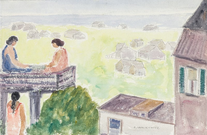 Abraham Walkowitz (American, 1878–1965) Women and Houses: Abraham Walkowitz (American, 1878–1965) Women and Houses watercolor and graphite on paper signed A Walkowitz (lower right) 14 3/4 x 22 inches. This lot is located in Chicago.