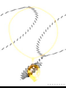 WILHELM WEISS, VIENNA SECESSIONIST, BICOLOR GOLD, DIAMOND AND MULTIGEM PENDANT/NECKLACE: WILHELM WEISS, VIENNA SECESSIONIST, BICOLOR GOLD, DIAMOND AND MULTIGEM PENDANT/NECKLACE Consisting of a leaf pendant containing one baroque pearl, rose and mixed cut diamonds, one pear amethyst caboch