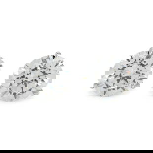 DIAMOND STUD EARRINGS: DIAMOND STUD EARRINGS Containing two round brilliant cut diamonds weighing 6.11 carats total. Mounted in white gold. Stamp: 18K. Gross weight: 2.20 dwt. GIA Copy, 2016, Report No. 6231947345, 3.10 car
