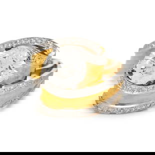YELLOW GOLD, PLATINUM AND DIAMOND RING: YELLOW GOLD, PLATINUM AND DIAMOND RING Containing one old European cut diamond weighing 3.16 carats and numerous single cut diamonds. Mounted in 18 karat yellow gold and platinum. Ring size 6 3/4. Sta