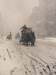 Alfred Stieglitz (1864-1964) Winter, Fifth Avenue, 1893, from "Photographic Times": Alfred Stieglitz (1864-1964) Winter, Fifth Avenue, 1893, from "Photographic Times" 1896 Photogravure on tissue; printed credit and title in the margin. image: 6 3/4 x 5 3/4in. (17.2 x 14.5cm.) flush-m