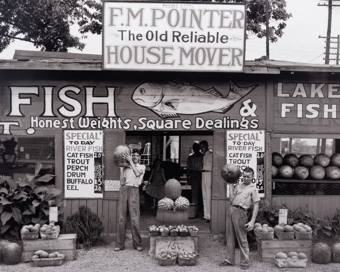 Walker Evans (1903-1975) Roadside Stand, Near Birmingham, Alabama, 1936: Walker Evans (1903-1975) Roadside Stand, Near Birmingham, Alabama, 1936 Oversized archival pigment print, flush-mounted to acrylic, printed after 1975, signed and inscribed by John T. Hill, Estate Exe