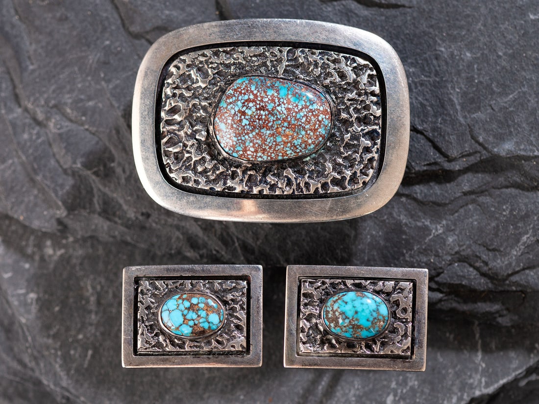 Frank Patania, Sr.  (American, 1899-1964) Southwestern-style Sterling Silver and Turquoise Cuff (1 of 4)