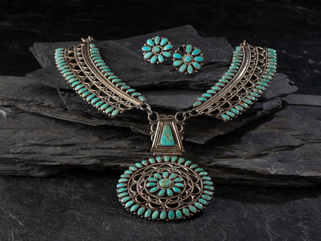 Larry Moses Begay  (Diné, 20th century) Sterling Silver and Petit Point Turquoise Cluster (1 of 5)
