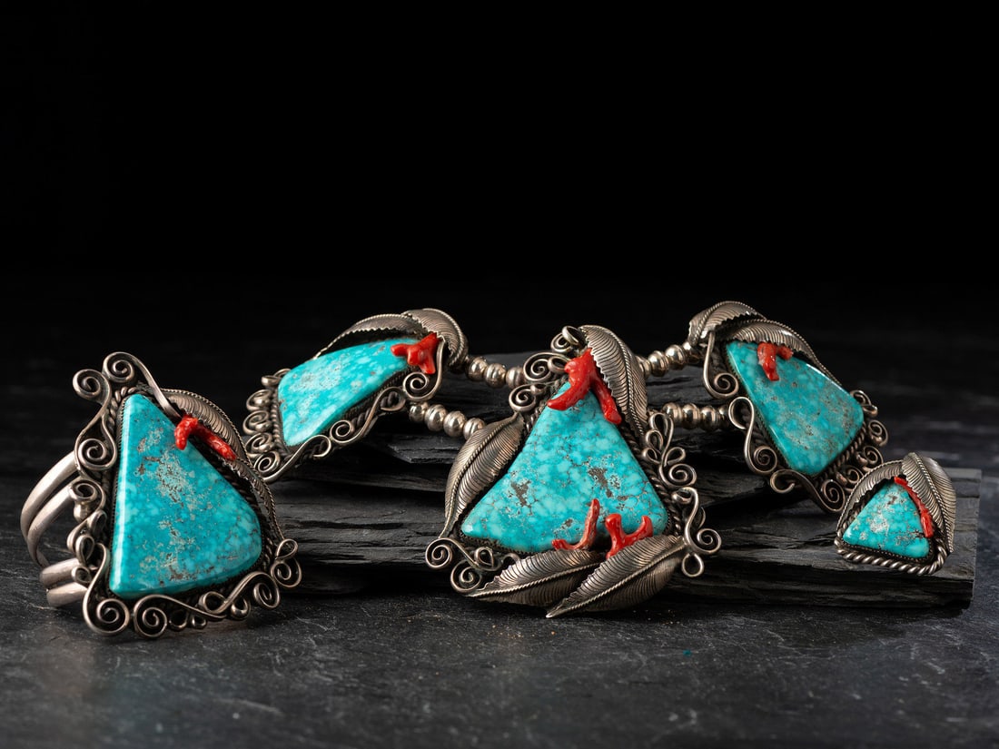 Large Navajo Turquoise and Coral Suite (1 of 6)