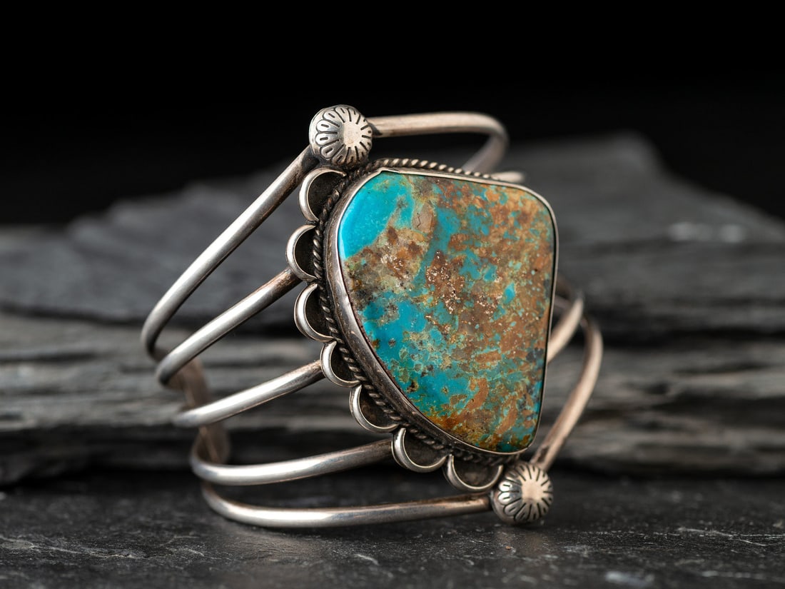 Large Navajo Sterling Silver and Turquoise cuff Bracelet (1 of 3)