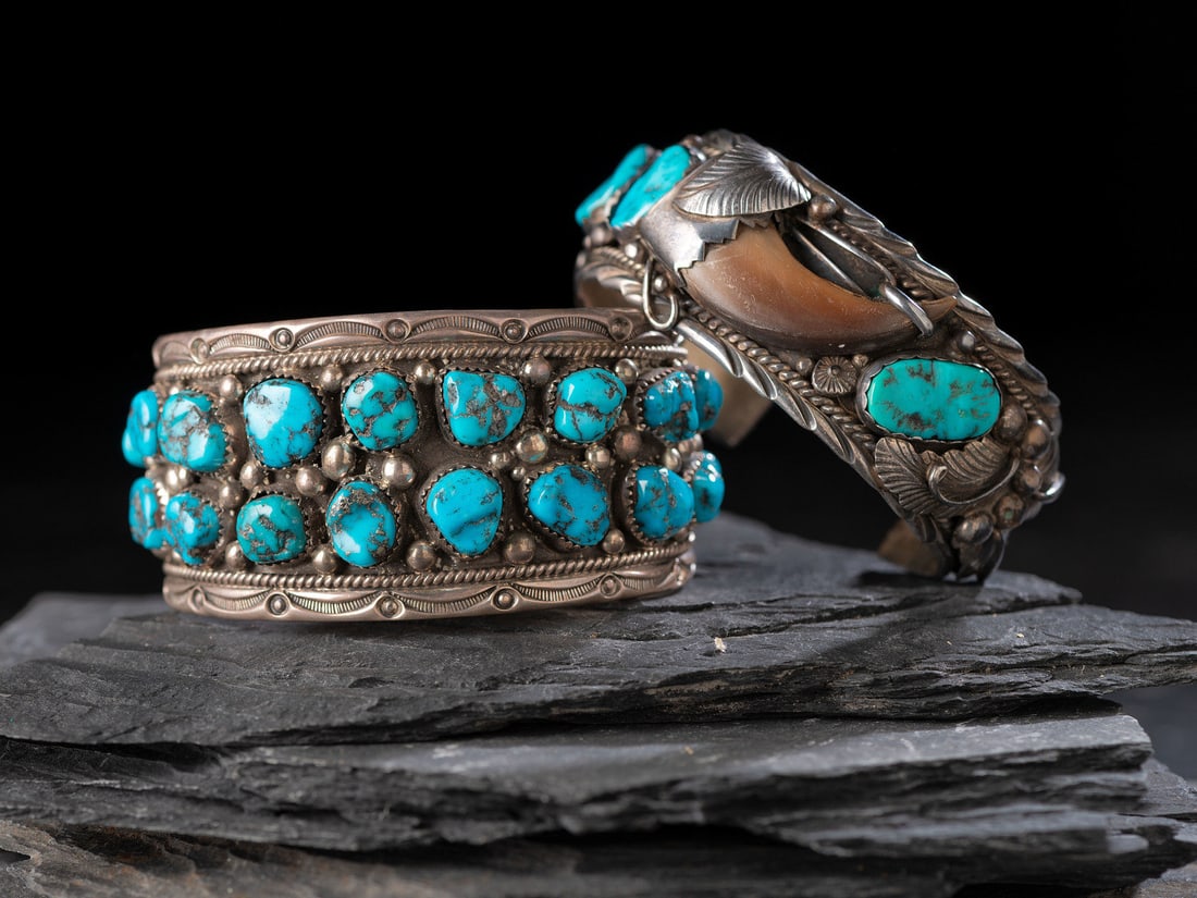 Navajo Sterling Silver and Turquoise Cuff Bracelets (1 of 4)