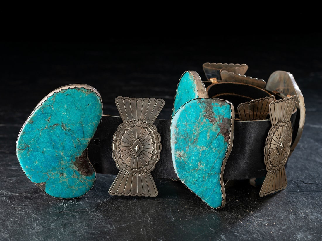 Wilson Jim (Diné, b. 1949) Massive Statement Sterling Silver and Turquoise Concha Belt  (1 of 3)