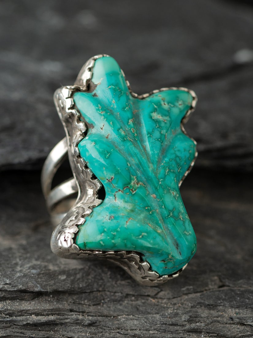 Ernie Lister (Diné, b. 1953) Large Silver and Carved Turquoise Ring (1 of 4)