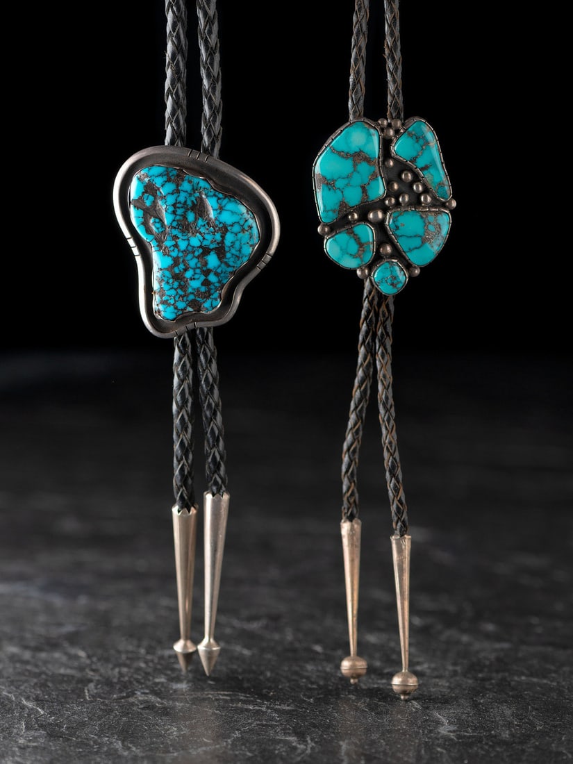 Navajo Silver and Turquoise Bolo Ties (1 of 3)