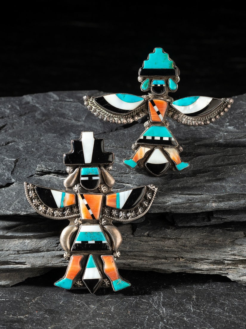 Pair of Zuni Mosaic Inlay Knifewing Pins / Brooches (1 of 2)