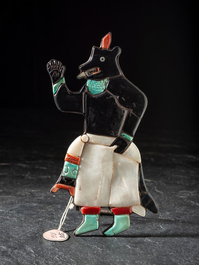 Leo Poblano, Attributed  (Zuni, 1905-1959) Mosaic Inlay Bear Dancer, ex CG Wallace Collection (1 of 6)