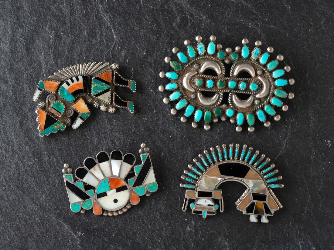 Zuni Inlaid Silver Pins / Brooches (1 of 2)