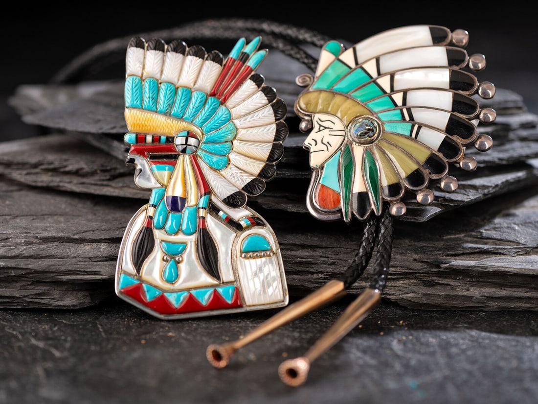 Zuni Mosaic Inlay Bolo Ties (1 of 5)