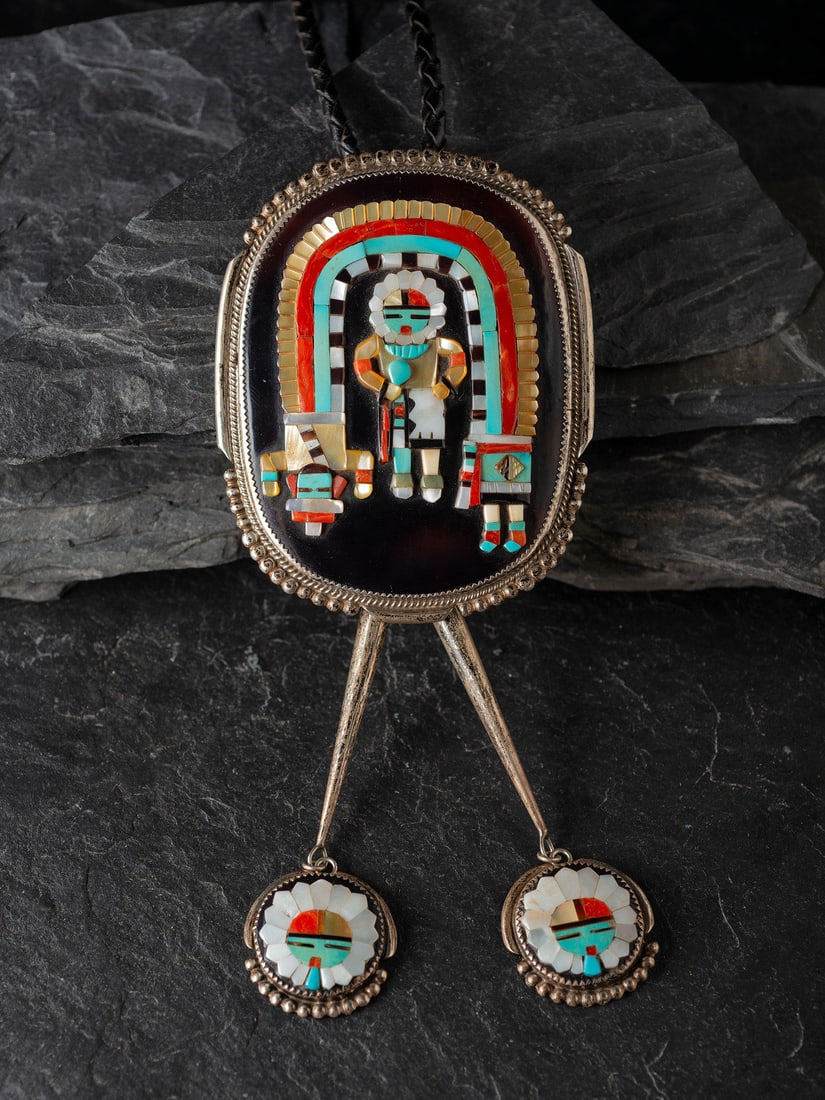 Augustine and Rosalie Pinto (Zuni, 1921-2002 and 20th century)  Large Mosaic Inlay Bolo Tie (1 of 3)