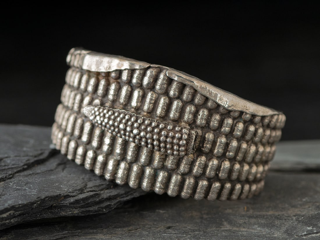 Anthony Lovato  (Kewa, b. 1958) Sterling Silver Tufa Cast Corn Cuff Bracelet, 2007 (1 of 4)