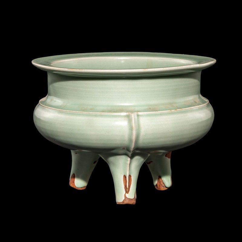 A Chinese Longquan Celadon Glazed Tripod Censer (1 of 3)