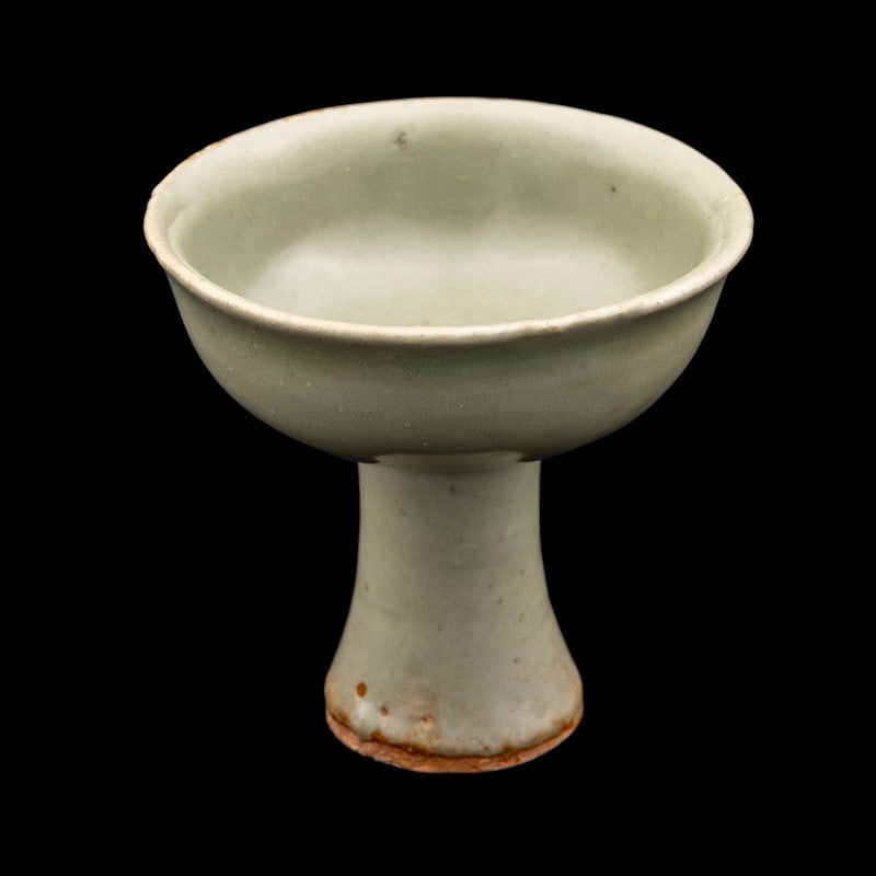 A Chinese Longquan Celadon Glazed Porcelain Stem Cup (1 of 3)