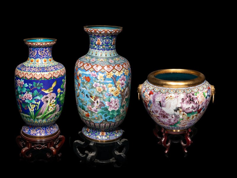 Three Large Chinese Cloisonné Vessels (1 of 6)