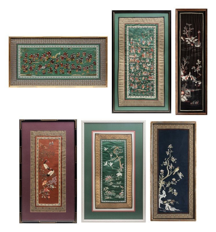Six Chinese Embroidered Silk Panels (1 of 13)