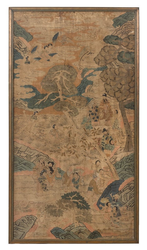 A Large Chinese Kesi Woven Silk 'Birthday' Panel (1 of 7)